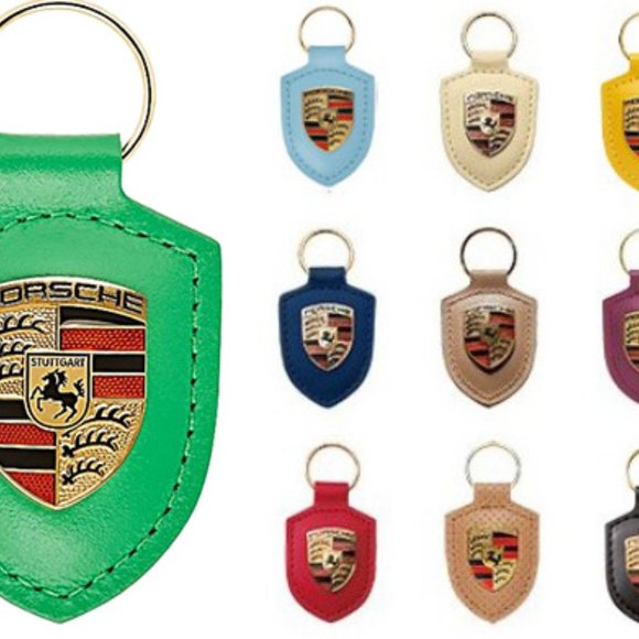 Python Green PORSCHE STUTTGART HOTROD Leather Crest KeyRing Key Chain - Picture 5 of 9